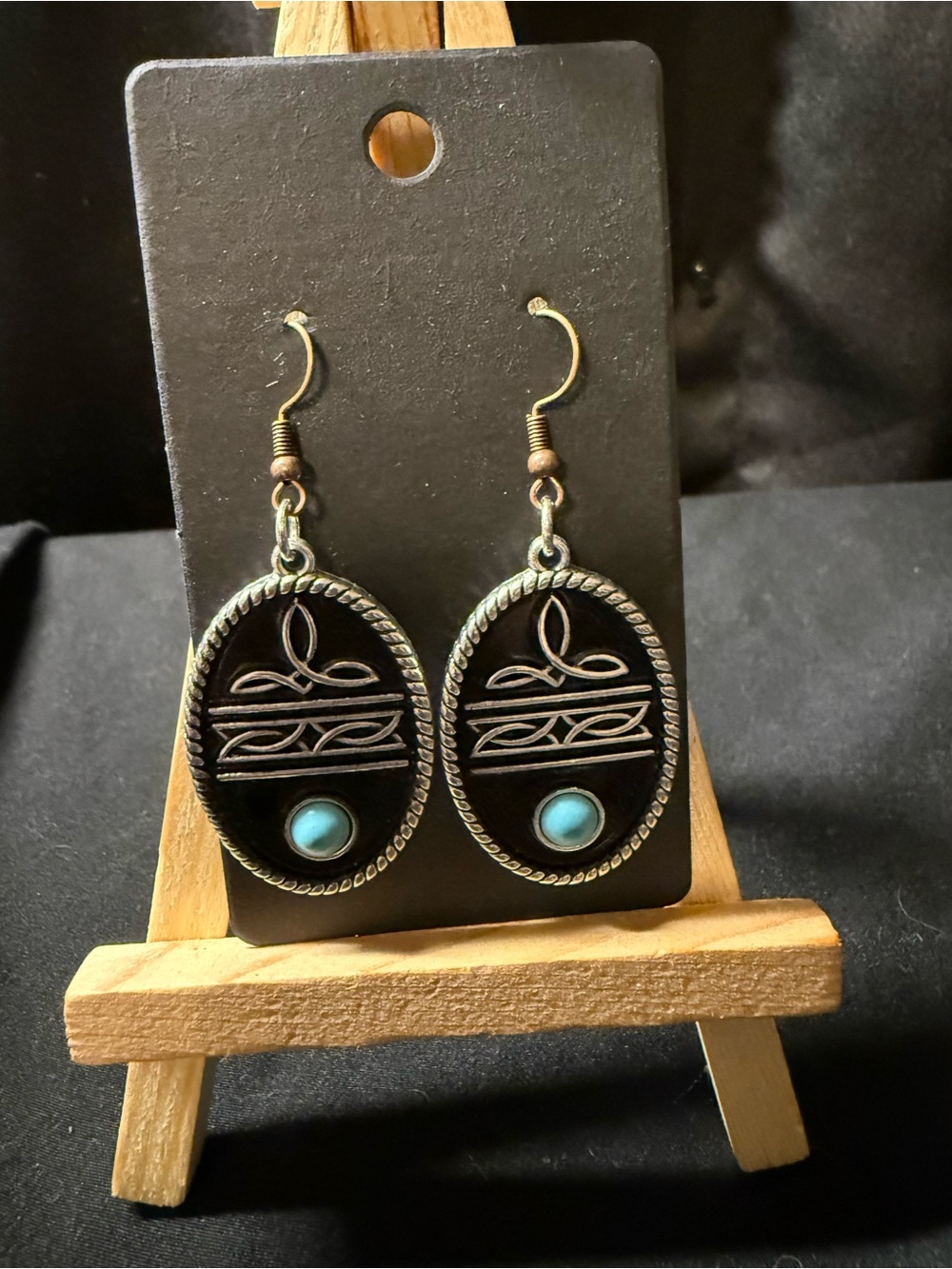 Western Turquoise and Black boot stitch Earrings